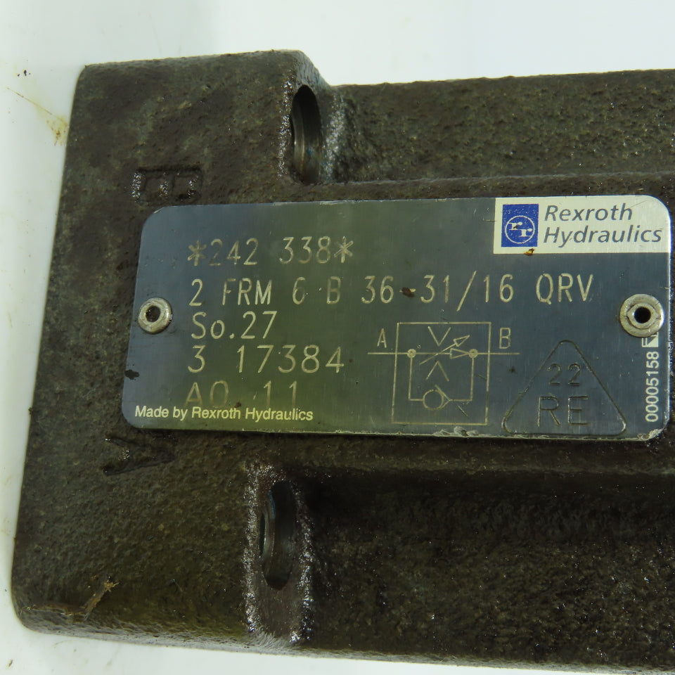Rexroth 2 FRM 6 B 36-31/16 QRV 2-Way Flow Control Valve NO KEY