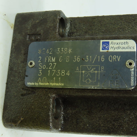 Rexroth 2 FRM 6 B 36-31/16 QRV 2-Way Flow Control Valve NO KEY