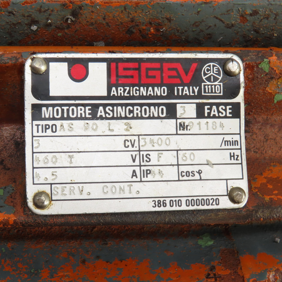 Isgev AS90L2 3CV AC Electric Motor 3400RPM 460V 3PH 4.5A Tapered Shaft