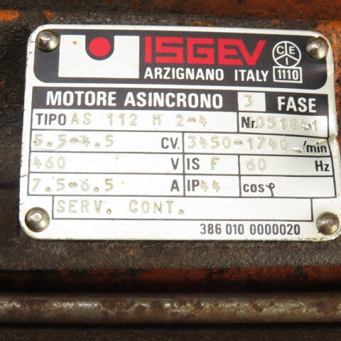 Isgev AS112M2-4 5.5-4.5CV AC Electric 2-Speed Motor 3450/1740RPM 460V 3PH