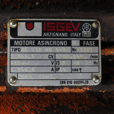 Isgev AS112MB4-8 3.8-2.5CV AC Electric 2-Speed Motor 1700-840RPM 460V 3PH