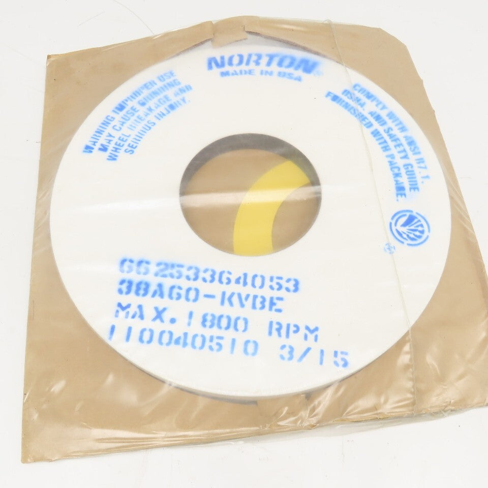Norton 38A60-KVBE 66253364053 Grinding Wheel 14" x 1" x 5" Arbor 38A 60 Grit
