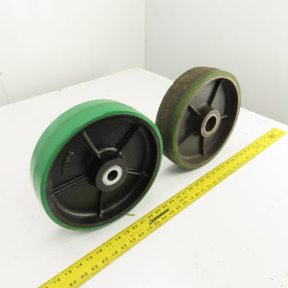 12" x 3" Green Polyurethane Caster On Cast Iron Core (1 Needs Bearing) Lot Of 2