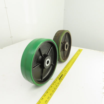 12" x 3" Green Polyurethane Caster On Cast Iron Core (1 Needs Bearing) Lot Of 2