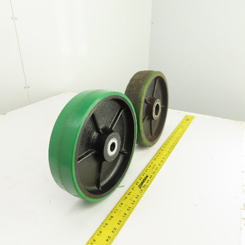12" x 3" Green Polyurethane Caster On Cast Iron Core (1 Needs Bearing) Lot Of 2