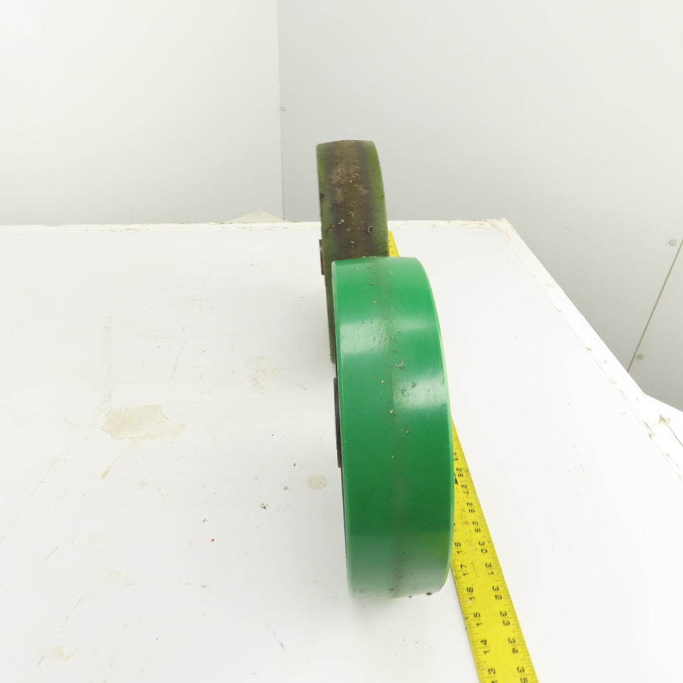12" x 3" Green Polyurethane Caster On Cast Iron Core (1 Needs Bearing) Lot Of 2