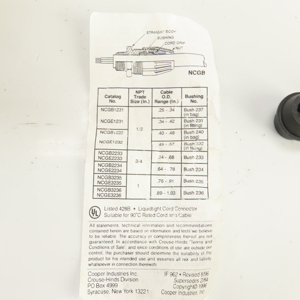 Crouse Hinds NCGE 1/2" Liquidtight Non-Metallic Cable/Cord 90°Deg Fitting Lot/25