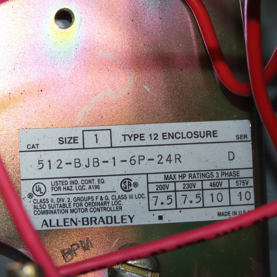 Allen Bradley 512-BJB-1-6P-24R Size 1 Combination Starter Disconnect 600V 7.5Hp