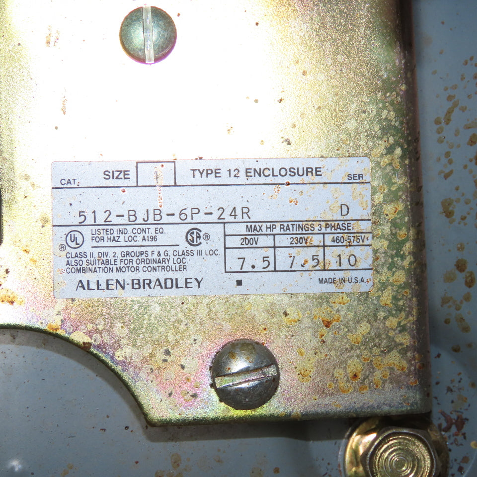 Allen Bradley 512-BJB-6P-24R Size 1 Combination Starter Disconnect 600V 7.5Hp