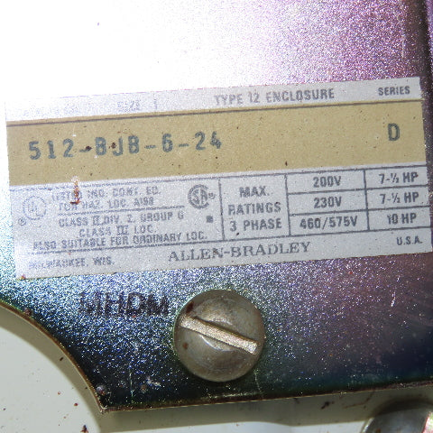 Allen Bradley 512-BJB-6-24 Size 1 Combination Starter Disconnect 600V 10Hp