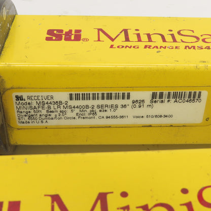 STI MS4436B-2 Long Range Safety Light Curtain Set Transmitter & Receiver 50'