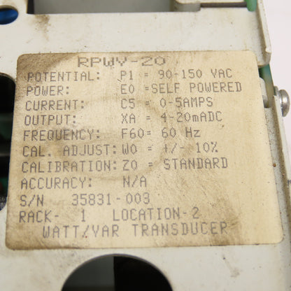 RIS RPWV-20 TD-2000 Watt/VAR Transducer 90-150VAC