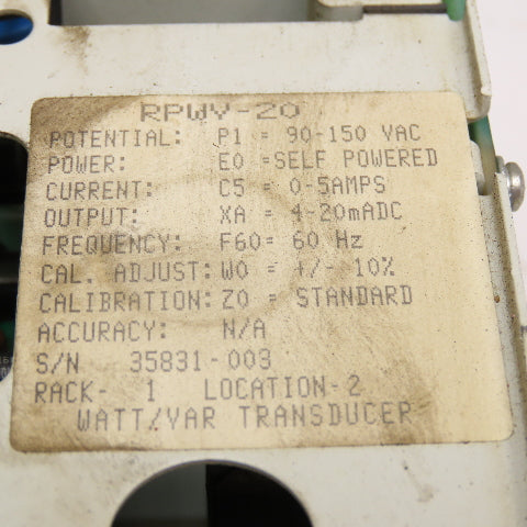 RIS RPWV-20 TD-2000 Watt/VAR Transducer 90-150VAC
