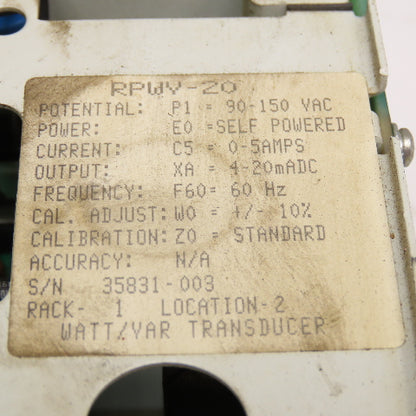 RIS RPWV-20 TD-2000 Watt/VAR Transducer 90-150VAC
