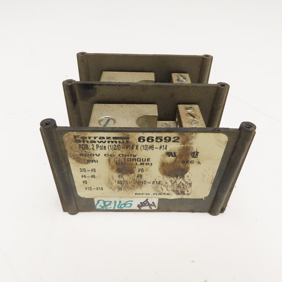 Ferraz Shawmut 66592 PDB 2 Pole 2/0-#14 x 10 Way #6-#14 Power Distribution Block