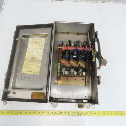 Square D H-323NDS 30A 240V 3P Fusible Stainless Steel Safety Disconnect Switch
