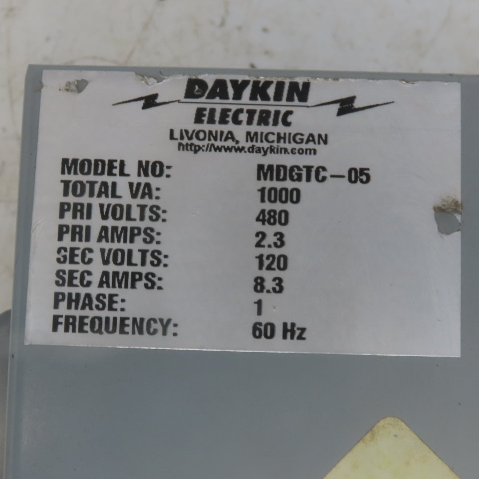 Daykin Electric MDGTC-05 Transformer 480V 2.3A Pri 120V 8.3 A Sec 1Ph
