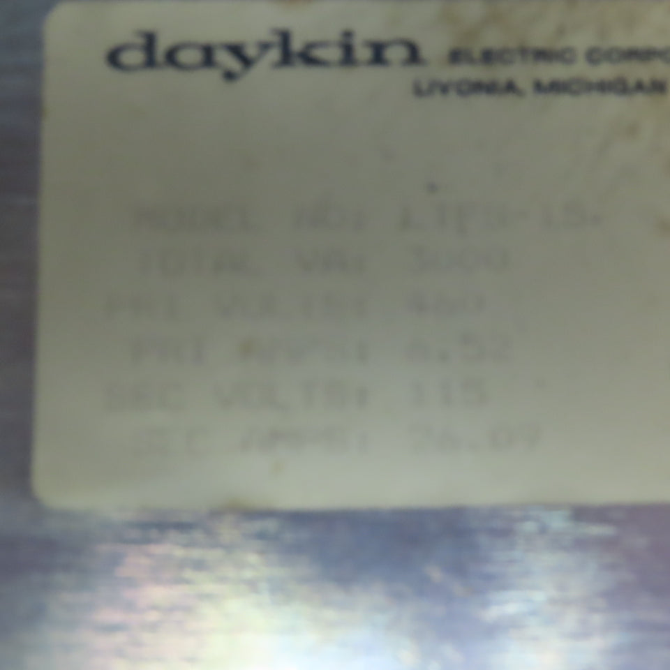 Daykin Electric LTFS-15 Transformer 460V 6.52A Pri 115 26.09A Sec 1Ph