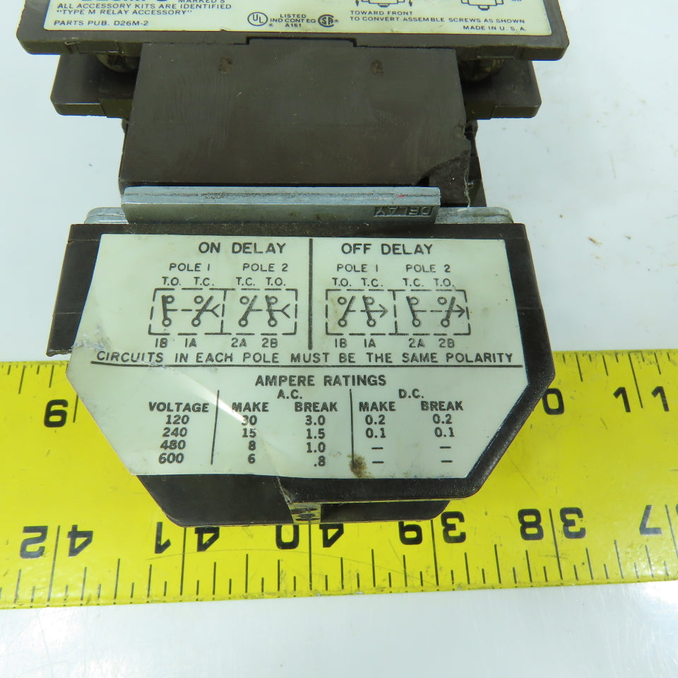 Cutler Hammer D26MB 10A 600VAC Power Relay W/ D26MT Timer Relay 1-180 Second
