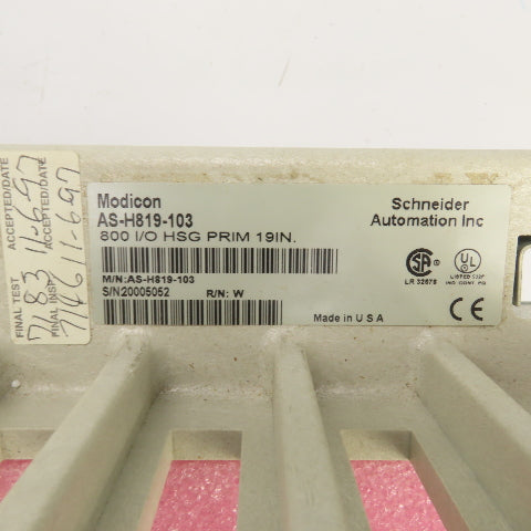 Modicon AS-H819-103 800 Series I/O HSG PRIM 19IN 7-Slot PLC Chassis Rack