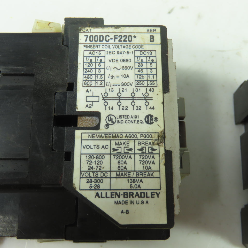 Alllen Bradley 700DC-F220* Ser B Contactor Relay 600V 24VDC Coil Lot Of 2