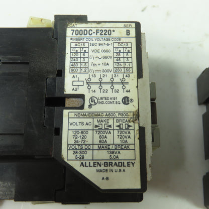 Alllen Bradley 700DC-F220* Ser B Contactor Relay 600V 24VDC Coil Lot Of 2