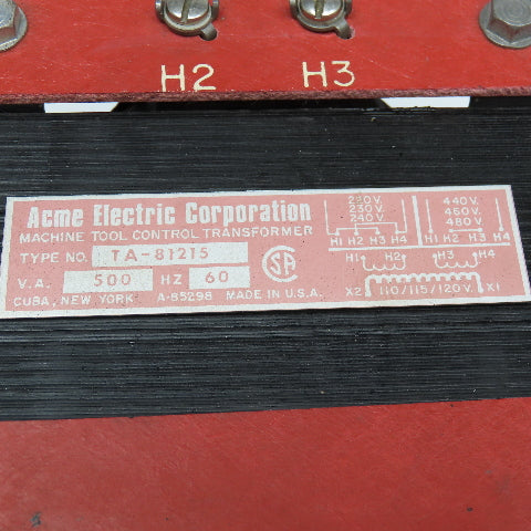 Acme TA-81215 220-440/480V Pri 500VA 110-120V Single Phase Transformer Tested
