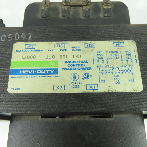 Hevi-Duty T1000 1kVA Control Transformer Pri 220-480V Sec 110-115-120V