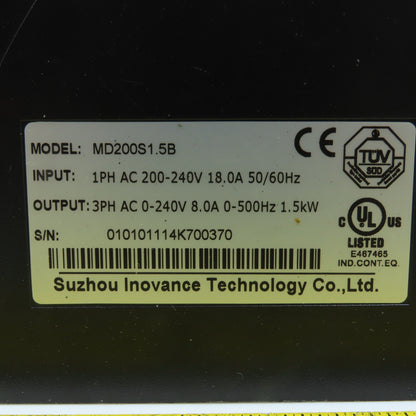 Suzhou Inovance MD200S1.5B 1.5kW Inverter Drive 200-240V 1PH In 0-240V 3PH Out