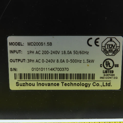 Suzhou Inovance MD200S1.5B 1.5kW Inverter Drive 200-240V 1PH In 0-240V 3PH Out