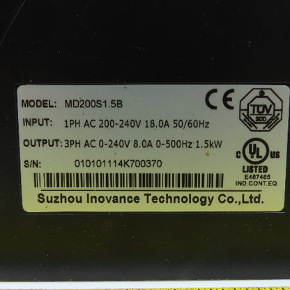 Suzhou Inovance MD200S1.5B 1.5kW Inverter Drive 200-240V 1PH In 0-240V 3PH Out