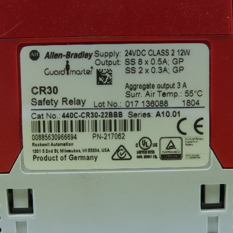 Allen Bradley 440C-CR30-22BBB Ser A10.01 Guard Master Safety Relay 24V DC