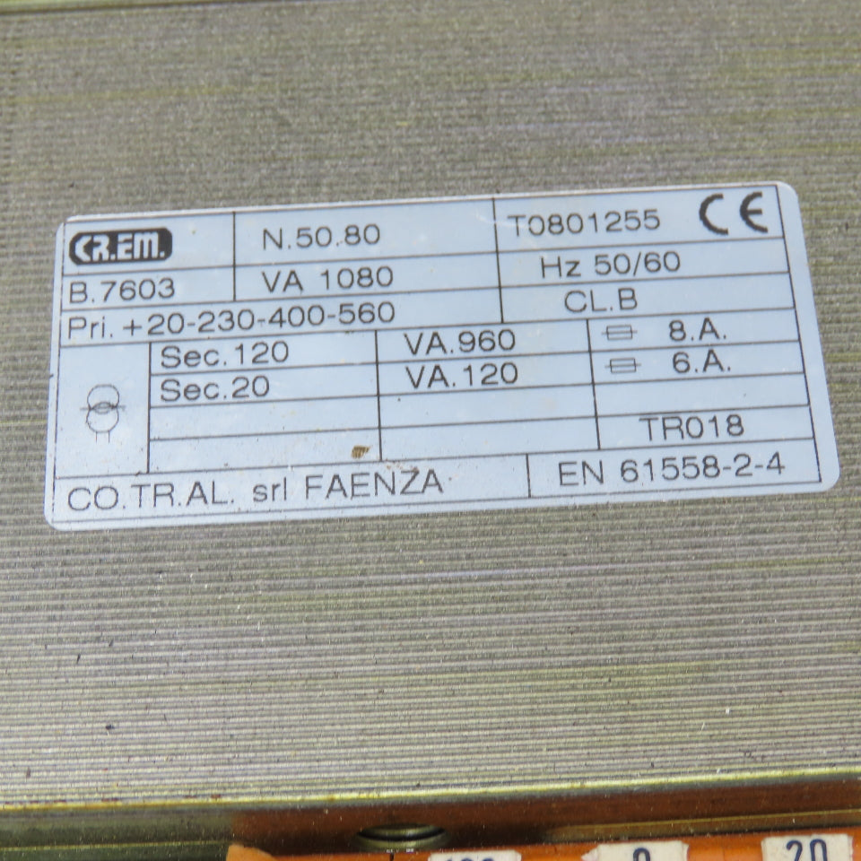 CO.TR.AL N 50.80 +20-230-400/560V Pri 1080VA 120/20V Sec. 50/60Hz Transformer