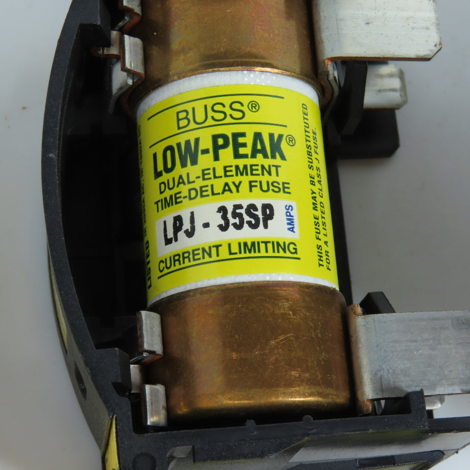 Buss JT60060 35-60A 600VAC Fuse Holder W/ LPJ-35SP Low Peak Fuses Lot Of 3