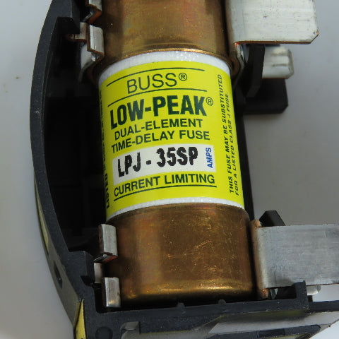 Buss JT60060 35-60A 600VAC Fuse Holder W/ LPJ-35SP Low Peak Fuses Lot Of 3