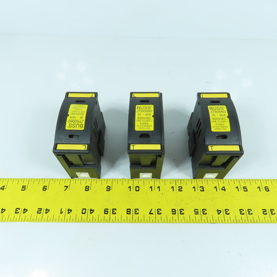 Buss JT60060 35-60A 600VAC Fuse Holder W/ LPJ-35SP Low Peak Fuses Lot Of 3