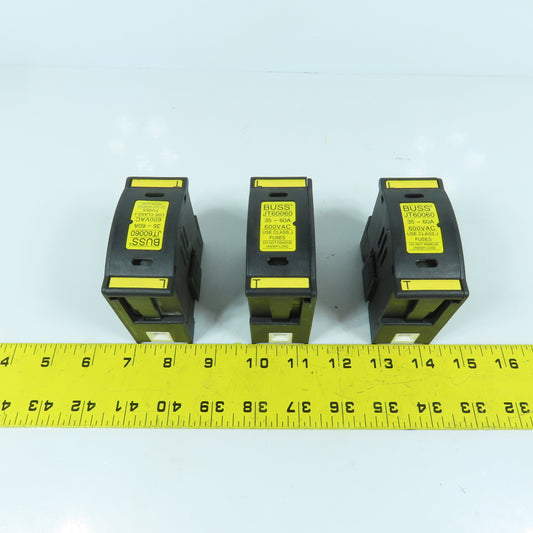 Buss JT60060 35-60A 600VAC Fuse Holder W/ LPJ-35SP Low Peak Fuses Lot Of 3