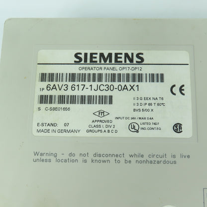 Siemens 6AV3 617-1JC30-0AX1 Operator Panel Display OP17-DP12 W/ Mounting Clips