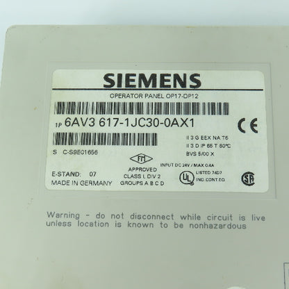 Siemens 6AV3 617-1JC30-0AX1 Operator Panel Display OP17-DP12 W/ Mounting Clips