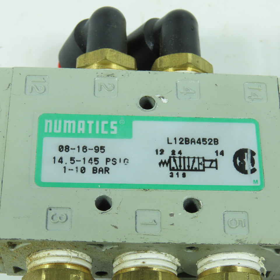 Numatics L12BA452B 2-Position Pneumatic Valve 145PSI 24VDC Coil W/ 1/4" Connects