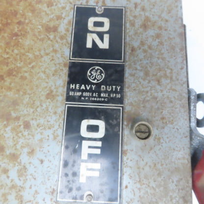 General Electric TH3362J Model 1 60A 600V 3P Fusible Safety Disconnect Switch