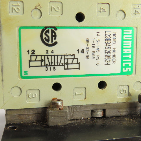 Numatics L23BB452B053H 2-Position 4-Way Pneumatic Valve Bank 4-Valves 24V DC