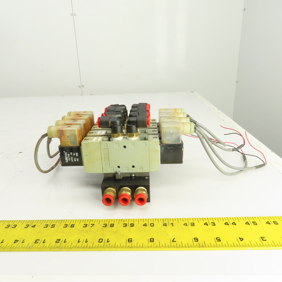 Numatics L23BB452B053H 2-Position 4-Way Pneumatic Valve Bank 4-Valves 24V DC