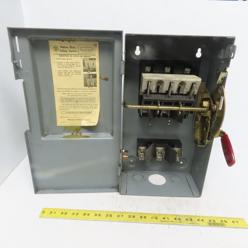 Westinghouse HF361 30A 600V 3 Pole Fusible Safety Disconnect Switch