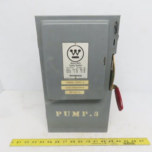 Westinghouse HF361 30A 600V 3 Pole Fusible Safety Disconnect Switch