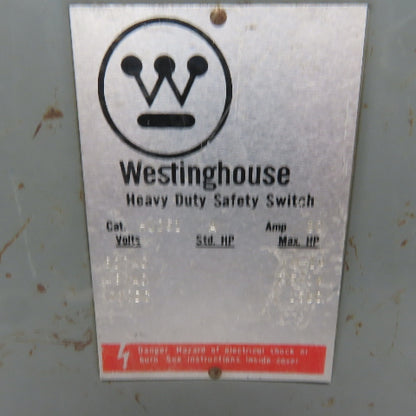Westinghouse HU261 30A 600V 2 Pole Non-Fusible Safety Disconnect Switch