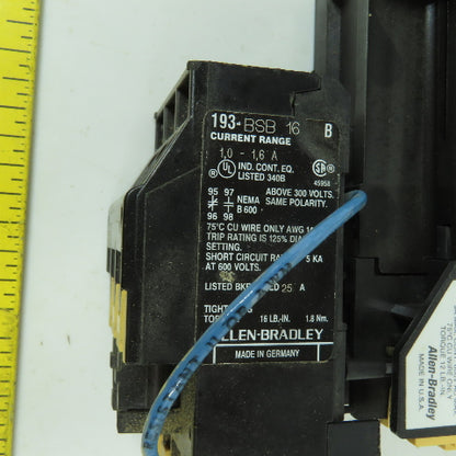 Allen Bradley 100-A09NZ*3 Ser B 22A Contactor 24VDC Coil 7.5HP W/ 193-BSB 1-1.6A