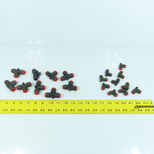 SMC Mixed Lot Push To Connect Air Fittings 3/8" Tees & 1/4" 90° Elbows Lot/19