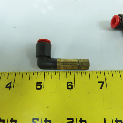 SMC 1/4" Push To Connect x 3/8" OD Plug-In Brass 90° Elbow Air Fitting Lot Of 5
