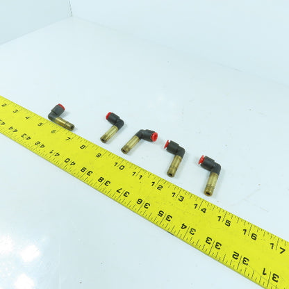SMC 1/4" Push To Connect x 3/8" OD Plug-In Brass 90° Elbow Air Fitting Lot Of 5